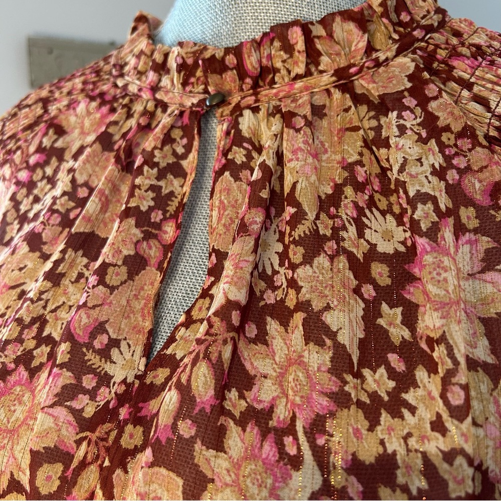 JOIE Mock Neck Feminine Balletcore Poet Style Romantic Floral Blouse Size L